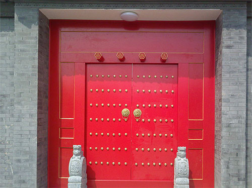 潢川中国传统四合院系列朱红色中式木制大门木作